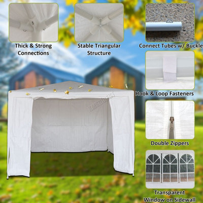BIRCHTREE 3X3M Outdoor PE Gazebo Patio Shade Canopy Waterproof 4 Pieces Sidewalls White - 5