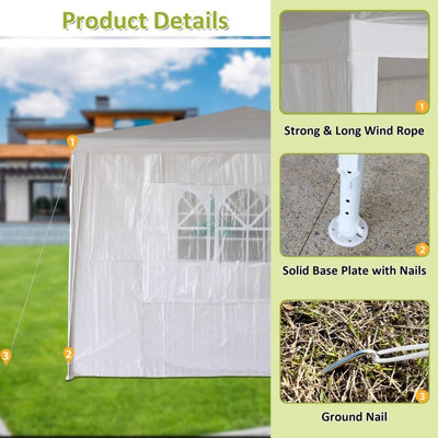 BIRCHTREE 3X3M Outdoor PE Gazebo Patio Shade Canopy Waterproof 4 Pieces Sidewalls White - 6