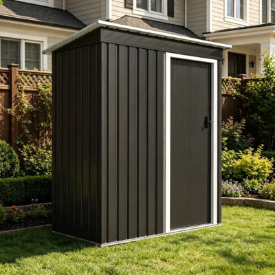 BIRCHTREE 3x5ft Metal Garden Shed Acrylic Window Lockable Door, Anthracite