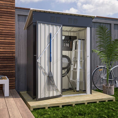 Birchtree 3X5FT Metal Garden Shed Pent Roof Outdoor Storage Cabinet House Anthracite
