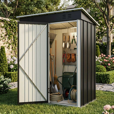 Birchtree 3X5FT Metal Garden Shed Pent Roof Outdoor Storage Cabinet ...