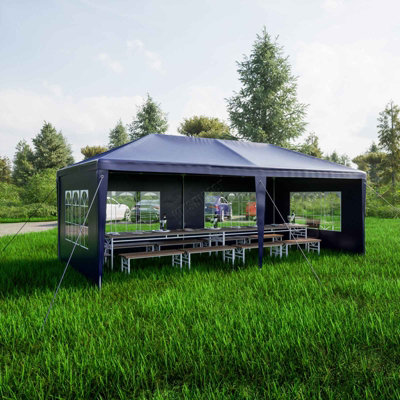BIRCHTREE 3X6M Outdoor PE Gazebo Patio Shade Canopy Waterproof 6 Pieces Sidewalls Blue