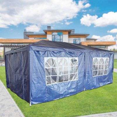 BIRCHTREE 3X6M Outdoor PE Gazebo Patio Shade Canopy Waterproof 6 Pieces Sidewalls Blue