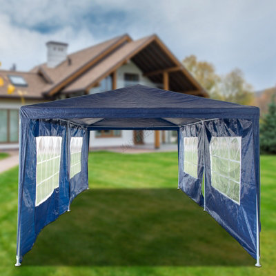 BIRCHTREE 3X6M Outdoor PE Gazebo Patio Shade Canopy Waterproof 6 Pieces Sidewalls Blue