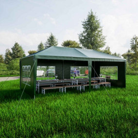 BIRCHTREE 3X6M Outdoor PE Gazebo Patio Shade Canopy Waterproof 6 Pieces Sidewalls Green