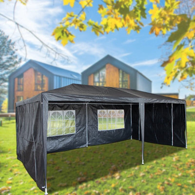 BIRCHTREE 3X6M Outdoor PE Gazebo Patio Shade Canopy Waterproof 6 Pieces Sidewalls Grey - 3