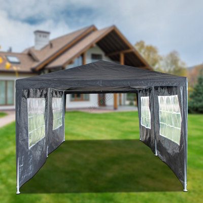 BIRCHTREE 3X6M Outdoor PE Gazebo Patio Shade Canopy Waterproof 6 Pieces Sidewalls Grey
