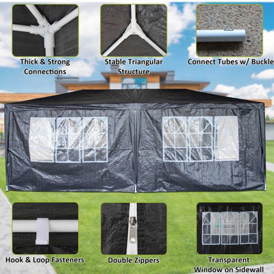 BIRCHTREE 3X6M Outdoor PE Gazebo Patio Shade Canopy Waterproof 6 Pieces Sidewalls Grey - 6