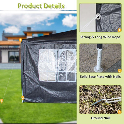 BIRCHTREE 3X6M Outdoor PE Gazebo Patio Shade Canopy Waterproof 6 Pieces Sidewalls Grey - 7