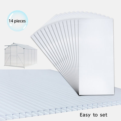 Birchtree 4MM Polycarbonate Greenhouse Sheets 14PCS Twinwall Roofing For Outdoor Glazing Panels Shed Panel Solid PS01 Clear - 5