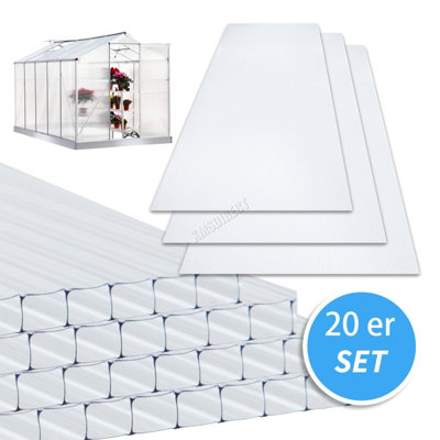 Birchtree 4MM Polycarbonate Greenhouse Sheets 20PCS Twinwall Roofing For Outdoor Glazing Panels Shed Panel Solid PS02 Clear