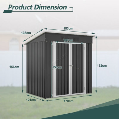 Birchtree 4X6FT Metal Garden Shed Pent Roof Free Foundation Base Storage House Anthracite