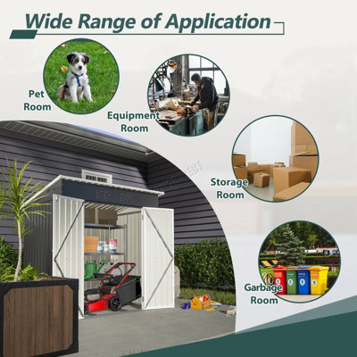 Birchtree 4X6FT Metal Garden Shed Pent Roof Free Foundation Base Storage House Anthracite