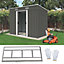 Birchtree 4X8FT Metal Garden Shed Pent Roof With Free Foundation Base Storage House Grey