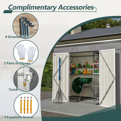 4X8FT Garden Shed Pent Roof Metal Free Foundation Base Storage House Anthracite