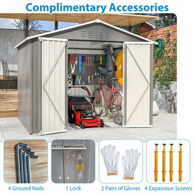 Birchtree 8X6FT Metal Garden Shed Apex Roof With Free Foundation