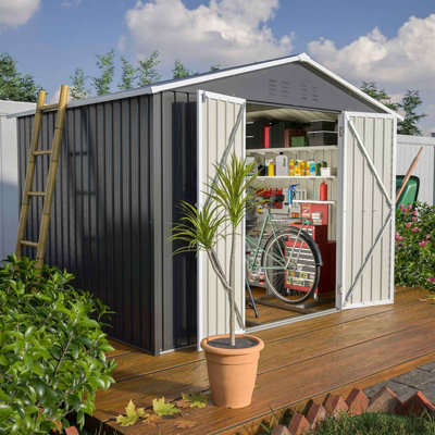 Birchtree 8X6FT Metal Garden Shed Apex Roof With Free Foundation Storage House Anthracite