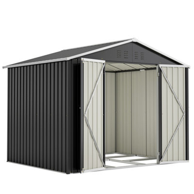 Birchtree 8X6FT Metal Garden Shed Apex Roof With Free Foundation ...