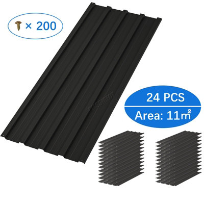 Birchtree Corrugated Roof Sheet Profile Metal Roofing Panel Cover Carport Shed 24PCS Black