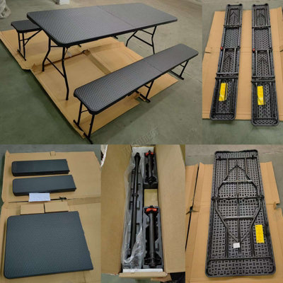 BIRCHTREE Folding Table & 2 Benches Set Foldable 3 PCS For Picnic ...