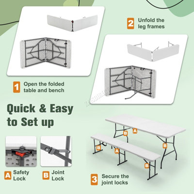 BIRCHTREE Folding Table & 2 Benches Set Foldable 4 PCS For Picnic ...