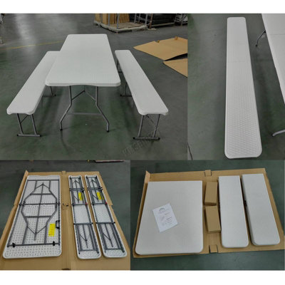 BIRCHTREE Folding Table & 2 Benches Set Foldable 4 PCS For Picnic ...