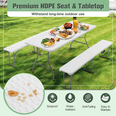 BIRCHTREE Folding Table & 2 Benches Set Foldable 4 PCS For Picnic ...