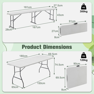 BIRCHTREE Folding Table & 2 Benches Set Foldable 4 PCS For Picnic ...