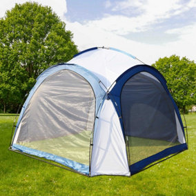 BIRCHTREE Garden 3.5X3.5M Dome Gazebo Tent with 4 Mesh & 2 Sunshade Walls Shelter Blue