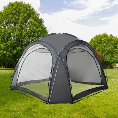 BIRCHTREE Garden 3.5X3.5M Dome Gazebo Tent with 4 Mesh & 2 Sunshade Walls Shelter Grey