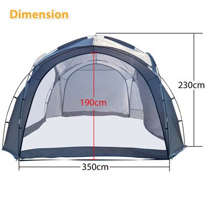 BIRCHTREE Garden 3.5X3.5M Dome Gazebo Tent with 4 Mesh & 2 Sunshade Walls Shelter Grey - 3