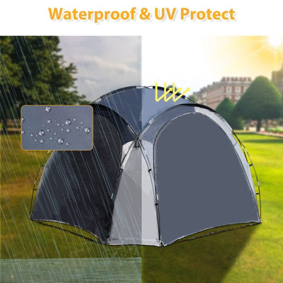 BIRCHTREE Garden 3.5X3.5M Dome Gazebo Tent with 4 Mesh & 2 Sunshade Walls Shelter Grey - 7