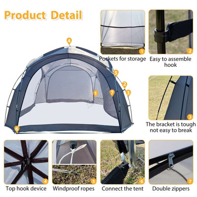 BIRCHTREE Garden 3.5X3.5M Dome Gazebo Tent with 4 Mesh & 2 Sunshade Walls Shelter Grey - 4