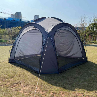 BIRCHTREE Garden 3.5X3.5M Dome Gazebo Tent with 4 Mesh & 2 Sunshade Walls Shelter Grey - 8