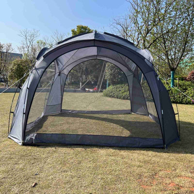 BIRCHTREE Garden 3.5X3.5M Dome Gazebo Tent with 4 Mesh & 2 Sunshade Walls Shelter Grey - 9