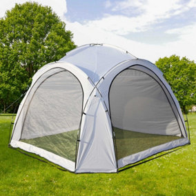 BIRCHTREE Garden 3.5X3.5M Dome Gazebo Tent with 4 Mesh & 2 Sunshade Walls Shelter White