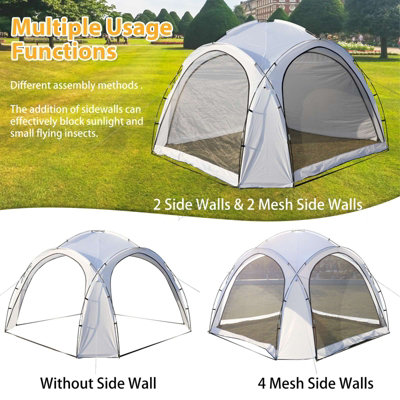 BIRCHTREE Garden 3.5X3.5M Dome Gazebo Tent with 4 Mesh & 2 Sunshade Walls Shelter White - 4