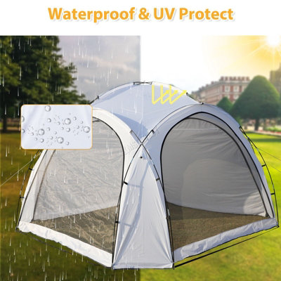 BIRCHTREE Garden 3.5X3.5M Dome Gazebo Tent with 4 Mesh & 2 Sunshade Walls Shelter White - 5