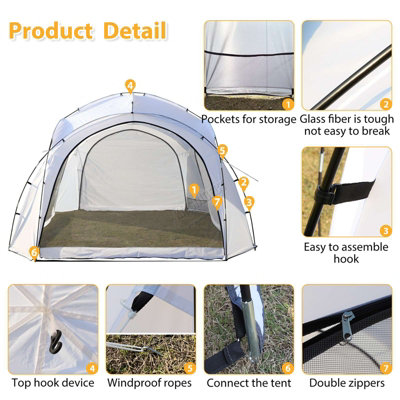 BIRCHTREE Garden 3.5X3.5M Dome Gazebo Tent with 4 Mesh & 2 Sunshade Walls Shelter White - 6