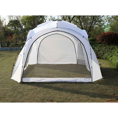 BIRCHTREE Garden 3.5X3.5M Dome Gazebo Tent with 4 Mesh & 2 Sunshade Walls Shelter White - 7