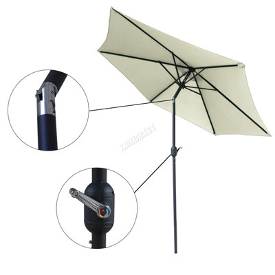 Birchtree Garden Parasol Tilt Crank Patio Sunshade Umbrella Aluminium 2.5M Beige - 3