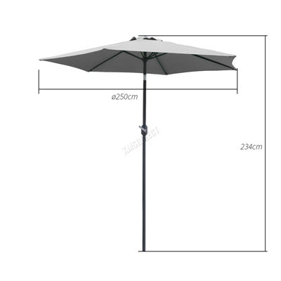 Birchtree Garden Parasol Tilt Crank Patio Sunshade Umbrella Aluminium 2.5M Grey - 6