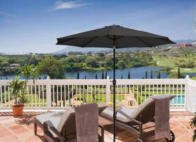 Birchtree Garden Parasol Tilt Crank Patio Sunshade Umbrella Aluminium 3M Black