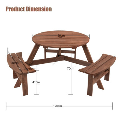 BIRCHTREE Garden Patio Picnic Wooden Round Table Bench Set 6 Seat ...
