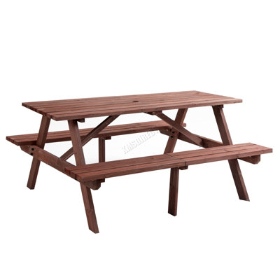 BIRCHTREE Garden Patio Pub Picnic Wooden Table Bench Set 4 Seats Outdoor Brown