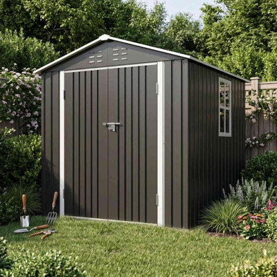 ストーブ acero BIRCHTREE Garden Shed 6x6FT Steel Apex Tool Equipment Organize W