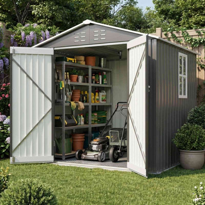 BIRCHTREE Garden Shed 6x6FT Steel Apex Tool Equipment Organize W