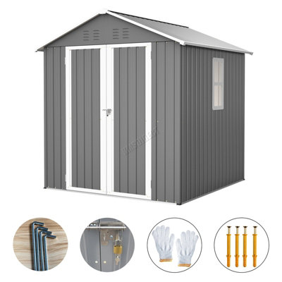 Fa BIRCHTREE Garden Shed 6x6FT Steel Apex Tool Equipment Organize W