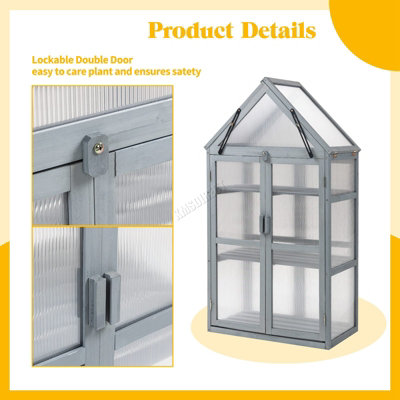 Birchtree Outdoor Large Grey Wooden Frame Greenhouse Plants Openable ...