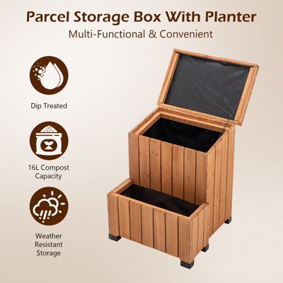 BIRCHTREE Outdoor Wooden Parcel Delivery Box with Planter Waterproof ...